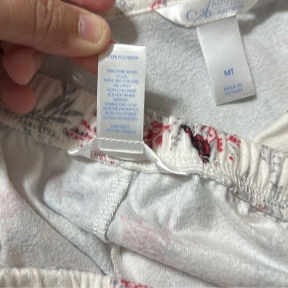 Adonna MT White Red Gray Winter Bird Print Fleece Long Sleeve Top Pants PJ Set - Picture 10 of 10